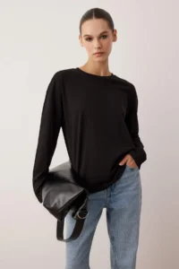 TRENDYOLMİLLA Black-Black 2 Sets Paket 100% single jersey Oversized/Wide Cut Knitting T-Shirt - Image 2