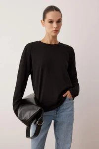 TRENDYOLMİLLA Black-Black 2 Sets Paket 100% single jersey Oversized/Wide Cut Knitting T-Shirt - Image 3