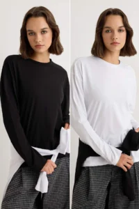 TRENDYOLMİLLA Black-WHITE 2 Sets Paket 100% single jersey Oversized/Wide Cut Knitting T-Shirt