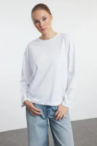 TRENDYOLMİLLA Black-WHITE 2 Sets Paket 100% single jersey Oversized/Wide Cut Knitting T-Shirt - Image 11