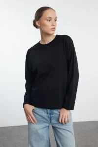 TRENDYOLMİLLA Black-WHITE 2 Sets Paket 100% single jersey Oversized/Wide Cut Knitting T-Shirt - Image 9