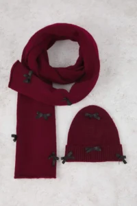 TRENDYOLMİLLA Soft textured Ribbon Detailed 2 Sets Knitwear Scarf-Beanie Set - Image 2