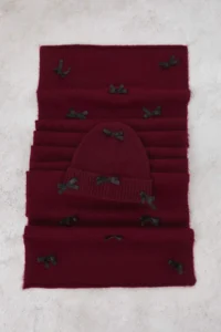 TRENDYOLMİLLA Soft textured Ribbon Detailed 2 Sets Knitwear Scarf-Beanie Set - Image 3