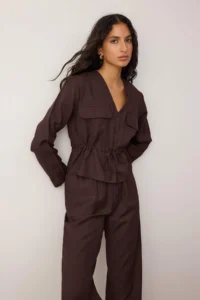 TRENDYOLMİLLA Dark Brown Soft textured Blouse Pants Weaving Bottom - Top Set - Image 2