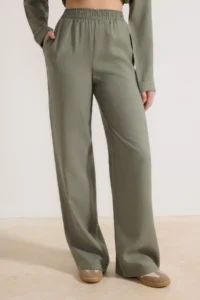 TRENDYOLMİLLA Khaki Soft textured Blouse Pants Weaving Bottom - Top Set - Image 3