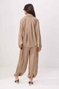 TRENDYOLMİLLA Mink Satin Balloon Pattern Pants Jacket Weaving Bottom - Top Set - Image 5