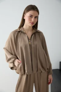 TRENDYOLMİLLA Mink Satin Balloon Pattern Pants Jacket Weaving Bottom - Top Set - Image 7