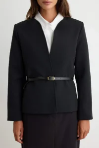 TRENDYOLMİLLA Black Arched Normal Pattern Weaving Blazer Jacket - Image 3