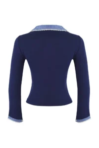 TRENDYOLMİLLA Teen NAVY BLUE Plaid/Checkered Fitted Weaving Detailed Knitting Blouse - Image 6