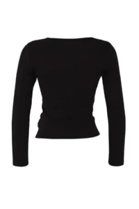 TRENDYOLMİLLA Black Fitted Half Zippered Double Layer Double Collar Knitting Blouse - Image 8
