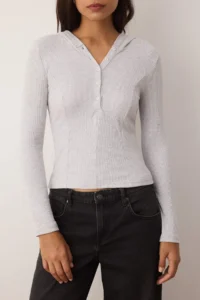 TRENDYOLMİLLA Snow Melange Hooded Ribbed buttoned Fitted Knitting Blouse - Image 8