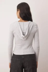 TRENDYOLMİLLA Snow Melange Hooded Ribbed buttoned Fitted Knitting Blouse - Image 9