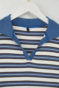TRENDYOLMİLLA Teen BLUE Striped Polo Shirt Collar Fitted Knitting Blouse - Image 6