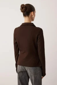 TRENDYOLMİLLA Brown Polo Shirt Collar Agrafli Fitted/Fitting Flexible Knitting Blouse - Image 4