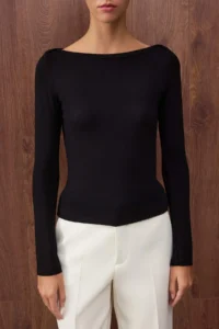 TRENDYOLMİLLA Special Collection Black Boat Neck Flexible Knitting Blouse - Image 3