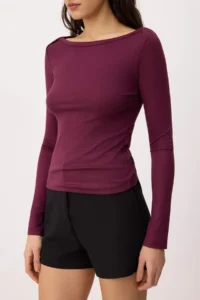 TRENDYOLMİLLA Plum Boat Neck Flexible Knitting Blouse - Image 3