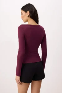 TRENDYOLMİLLA Plum Boat Neck Flexible Knitting Blouse - Image 4