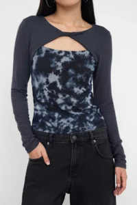 TRENDYOLMİLLA Teen Anthracite Tulle Detailed Double Look Abstract Window Detailed Fitted Knitting Blouse - Image 3