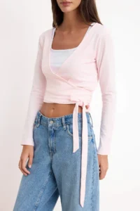 TRENDYOLMİLLA Light PINK-WHITE 2 Sets Package Binding Detailed Flexible Knitting Blouse - Image 3