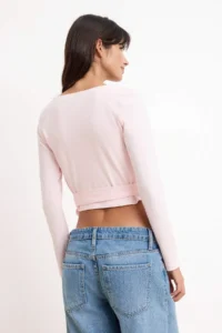 TRENDYOLMİLLA Light PINK-WHITE 2 Sets Package Binding Detailed Flexible Knitting Blouse - Image 4