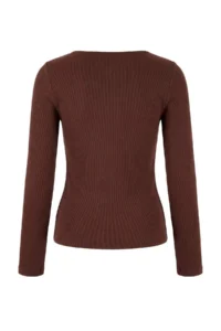 TRENDYOLMİLLA Brown buttoned Crew Neck Fitted Ribbed Flexible Knitting Blouse - Image 6