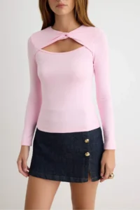 TRENDYOLMİLLA Light PINK Cut Out Detailed, Soft Touch Flexible Knitting Blouse - Image 3