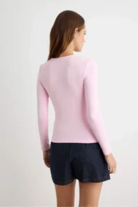 TRENDYOLMİLLA Light PINK Cut Out Detailed, Soft Touch Flexible Knitting Blouse - Image 4