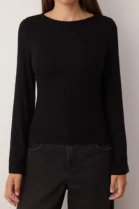 TRENDYOLMİLLA Black Fitted Boat Neck Soft fabric Long Sleeve Flexible Knitting Blouse - Image 3