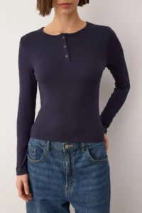 TRENDYOLMİLLA NAVY BLUE Soft Touch Half Patch buttoned Flexible Knitting Blouse - Image 3