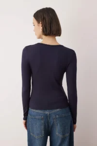 TRENDYOLMİLLA NAVY BLUE Soft Touch Half Patch buttoned Flexible Knitting Blouse - Image 4