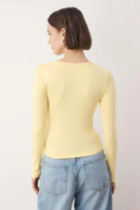 TRENDYOLMİLLA Yellow Soft Touch Half Patch buttoned Flexible Knitting Blouse - Image 4