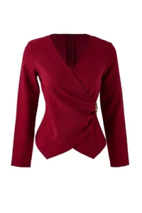 TRENDYOLMİLLA Burgundy Double breasted Hair Clip Detailed Weaving Blouse - Image 5