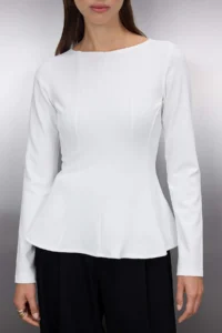 TRENDYOLMİLLA Ecru Boat Neck peplum/Waisted Regular Length Knitting Blouse - Image 3