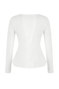 TRENDYOLMİLLA Ecru Boat Neck peplum/Waisted Regular Length Knitting Blouse - Image 6