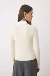 TRENDYOLMİLLA Ecru Premium Thread/Special Thread Shirt Garnished Knitwear Thin Blouse - Image 4