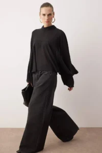 TRENDYOLMİLLA Black with flywheel Unlined Boho Weaving Blouse - Image 2