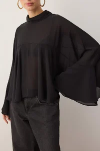 TRENDYOLMİLLA Black with flywheel Unlined Boho Weaving Blouse - Image 3