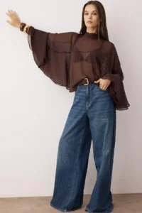 TRENDYOLMİLLA Dark Brown with flywheel Unlined Boho Weaving Blouse - Image 2
