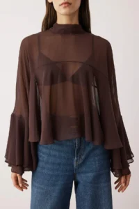 TRENDYOLMİLLA Dark Brown with flywheel Unlined Boho Weaving Blouse - Image 3