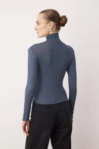 TRENDYOLMİLLA Anthracite Transparan High Neck Flexible Normal Size Knitting Blouse - Image 2