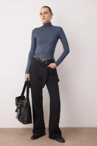 TRENDYOLMİLLA Anthracite Transparan High Neck Flexible Normal Size Knitting Blouse - Image 4