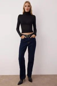 TRENDYOLMİLLA Black  Transparan High Neck Flexible Normal Size Knitting Blouse - Image 2