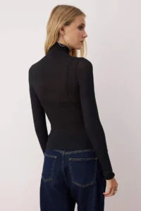 TRENDYOLMİLLA Black  Transparan High Neck Flexible Normal Size Knitting Blouse - Image 4