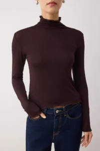 TRENDYOLMİLLA Brown Transparan High Neck Flexible Normal Size Knitting Blouse - Image 3