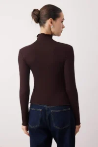 TRENDYOLMİLLA Brown Transparan High Neck Flexible Normal Size Knitting Blouse - Image 4