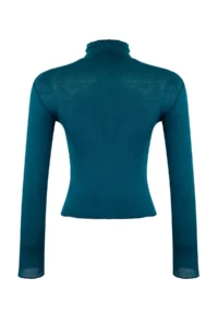 TRENDYOLMİLLA Emerald Green Transparan High Neck Flexible Normal Size Knitting Blouse - Image 6