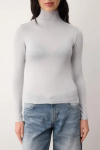 TRENDYOLMİLLA Gray Melange Transparan High Neck Flexible Normal Size Knitting Blouse - Image 3