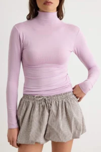 TRENDYOLMİLLA Lilac Transparan High Neck Flexible Normal Size Knitting Blouse - Image 3