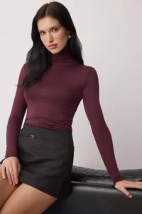 TRENDYOLMİLLA Plum Transparan High Neck Flexible Normal Size Knitting Blouse