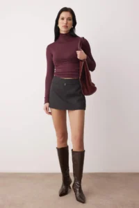 TRENDYOLMİLLA Plum Transparan High Neck Flexible Normal Size Knitting Blouse - Image 2